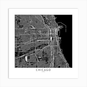 Chicago Black And White Map Square Art Print