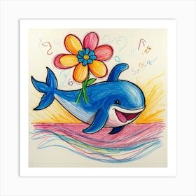 Whale With Flower 1 Art Print