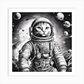 A Cat In Cosmonaut Suit Wandering In Space 2 Art Print