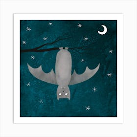 Bat on a Branch in the Moonlight Art Print