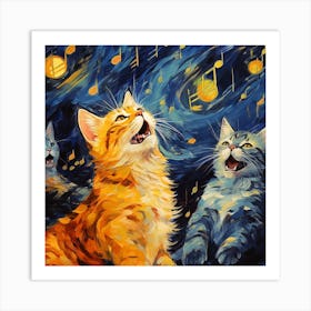 Cats Singing In The Night Sky Art Print