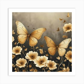 Golden Butterflies 27 Art Print