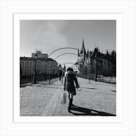 Girl Walking On A Bridge In Slovakia Art Print