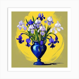 vase With Irises Against A Yellow Background 1 Art Print