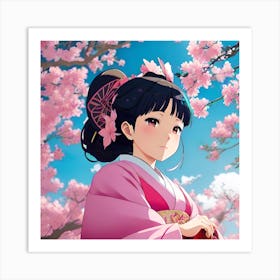 Anime Girl In Cherry Blossoms 1 Art Print