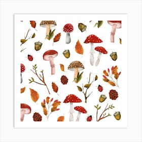 Forest mushrooms seamless pattern Art Print