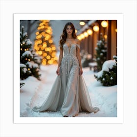 Beautiful Woman In A Silver Dress 1 Art Print