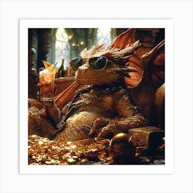 Cool Dragon Lounging on Gold Background 9 Art Print