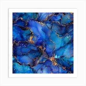 Abstract Blue And Gold Abstract Painting Art Print