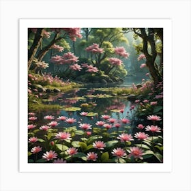 Pink Lotus Pond Art Print