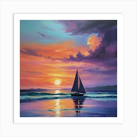 Sailboat At Sunset Paintings Art Print 3 Art Print