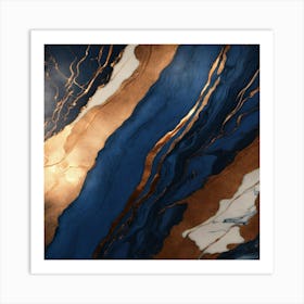 Luxury Abstract Dark Blue And Gold Marble Art Print