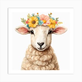 Floral Baby Sheep Nursery Illustration (27) Art Print