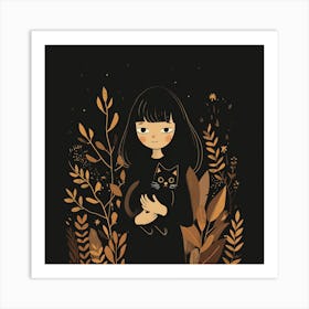Girl With Cat Art Print