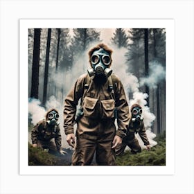 Gas Masks In The Forest 1 Art Print