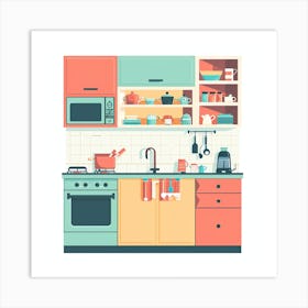 Kitchen Interior Flat Design 2 Art Print