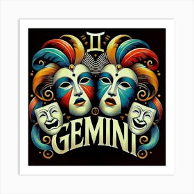 Zodic Sign Gemini, Air Element, Theatre Masks, Drama And Comedy, Twins Art Print