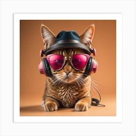 Cat With Headphones 4 Art Print