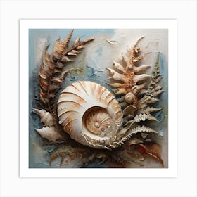 Ancient sea shell and fern Art Print