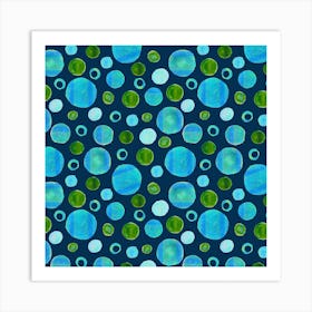 Circles Large Small 2 Blue Green On Blue Art Print