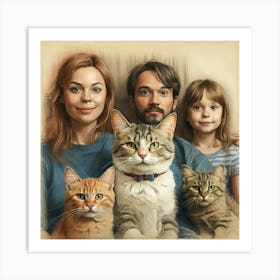 Family Portrait With Cats Art Print