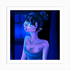 Girl In A Blue Dress Art Print