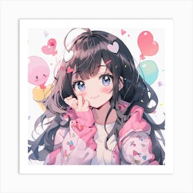 Cute Anime Girl With Balloons Art Print