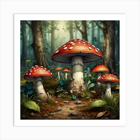 Mushrooms In The Forest 2 Art Print