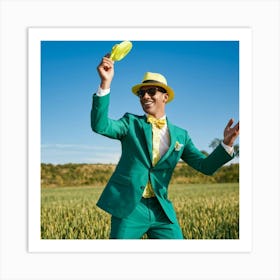 A Fashionable Adult Businessman In A Green Summer Suit Coupled With A Vibrant Yellow 3 Piece Access (2) Art Print