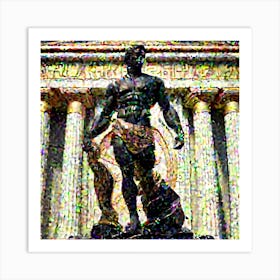 A Statue From A Muscular Greek God Statue Dark Marble Gilded Accents Kintsugi Cracks 8k Unreal E Art Print