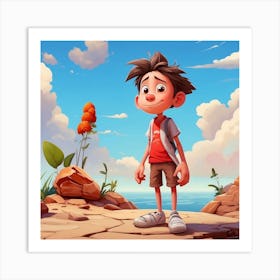 Boy Standing On A Rock Art Print