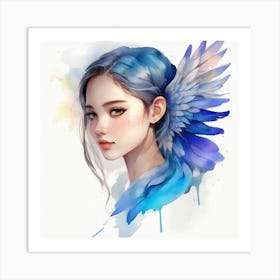 Asian Girl With Blue Wings Art Print