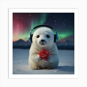 Seal With Headphones 1 Art Print