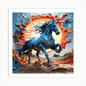 Blue Horse In The Desert Art Print