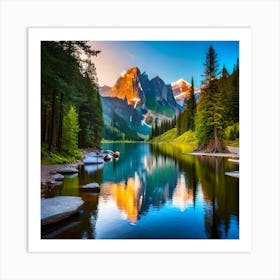 Mountain Is Background Lake With Blue Sky Mountain Background 1 Art Print