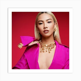 Oriental Glamour Portrait Of A Fashionable Model In A Pink Trench With Luxurious Thai Japanese Influ (3) Art Print