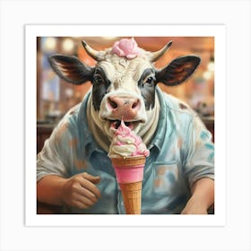 Cow Eating Ice Cream Art Print