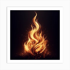 Fire Flame On Black Background Art Print