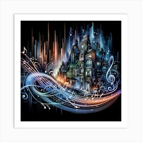 A Dynamic, Abstract Representation Of A Cityscape In The Art Nouveau Style, Characterized By Elegant, Flowing Lines And Natural Forms Art Print