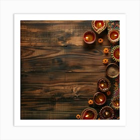 Diwali Themed Wooden Table From Above Showcasing 1718 Art Print