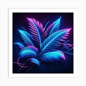 Neon Palm Leaves Art Print