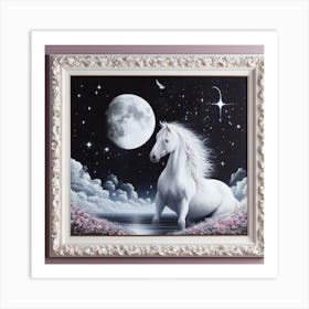 White Horse In The Moonlight Art Print