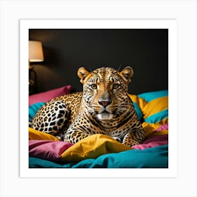 Leopard On Bed Art Print