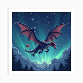 A Celestial Dragon Soaring Through An Aurora Filled Night Sky 1 Art Print