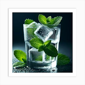 Iced Water With Mint Leaves Art Print