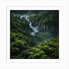 Ferns And Waterfalls 1 Art Print