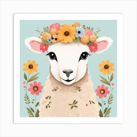 Floral Baby Sheep Nursery Illustration (30) Art Print