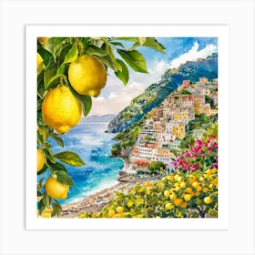 Amalfi View With Lemons Travel Painting Italy 2 Art Print