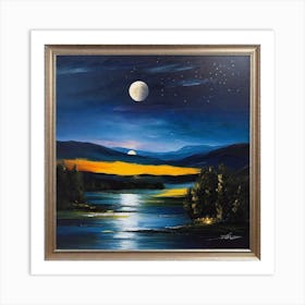 Moonlight Over Lake Art Print