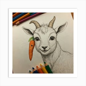 Goat With Carrot Art Print